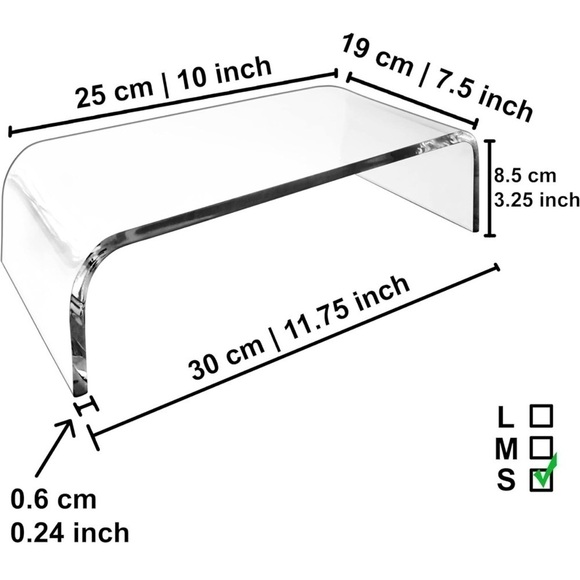 Premium Acrylic Monitor Stand Clear 11.75” × 7.5” × 3.25” - Picture 4 of 6